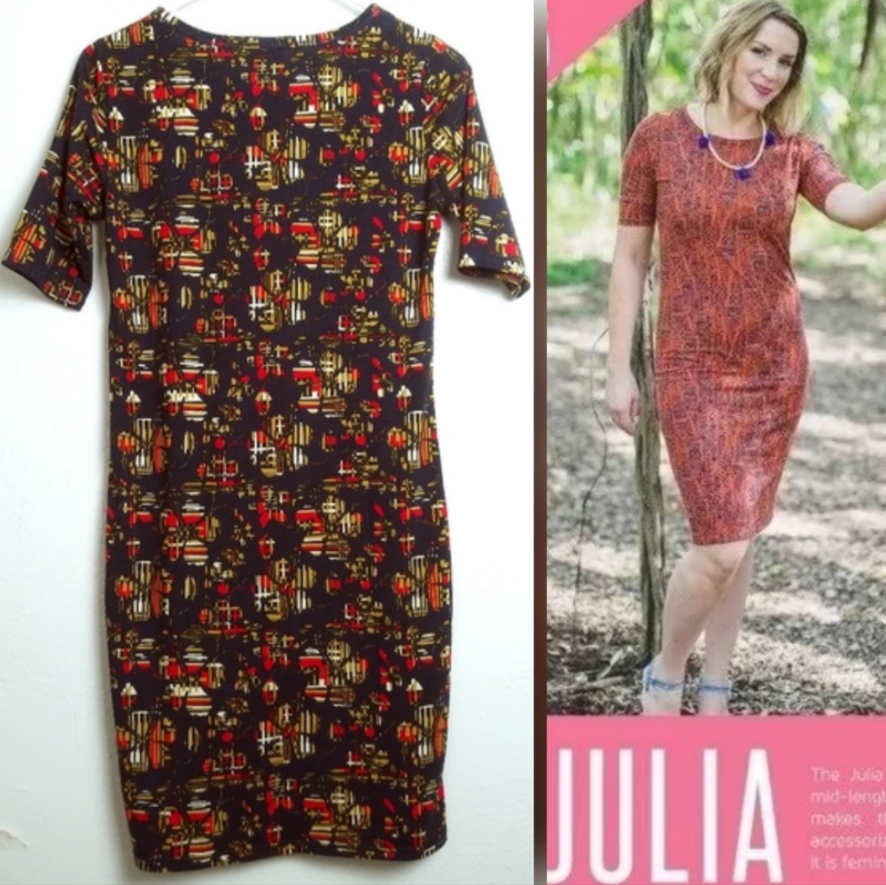 Lularoe Julia Bodycon Dress Size Small S Navy Yellow Floral Form Fit